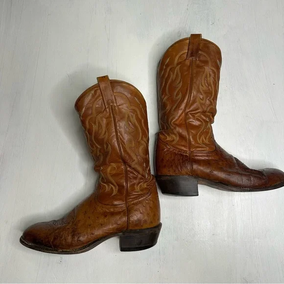 Tony Lama Vintage Ostrich Leather Western Boots Mens 9 D Brown USA - Picture 5 of 16